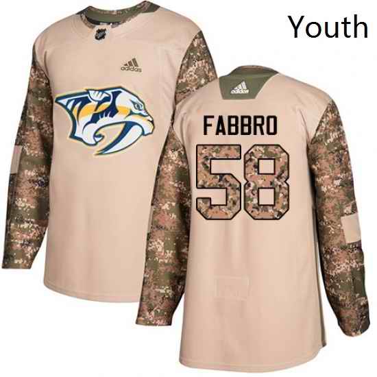 Youth Adidas Nashville Predators 58 Dante Fabbro Authentic Camo Veterans Day Practice NHL Jersey